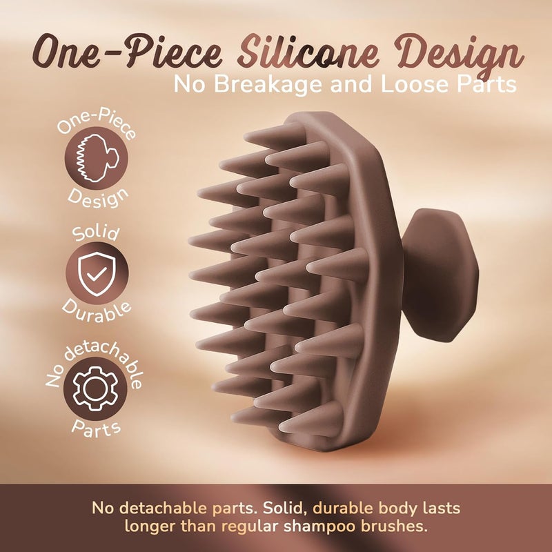 SILKLE Scalp Massager Shampoo Brush – Silicone Scalp Scrubber for Hair Growth & Dandruff Removal, One-Piece, Non-Slip Handle, Soft Bristles, Wet/Dry Shower Scalp Exfoliator for All Hair Types – Brown - Image 4